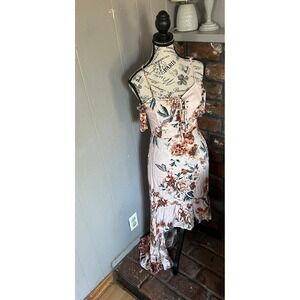 Women dress American Rag Cie Asymmetrical pink Floral  Multicolor M boho Chic